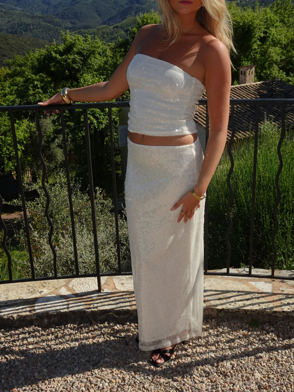 Emna maxi skirt with sequins – White