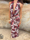 Columbine maxi dress  - White/brown with red flowers