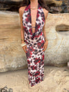 Columbine maxi dress  - White/brown with red flowers