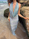 Columbine maxi dress - Light blue with print