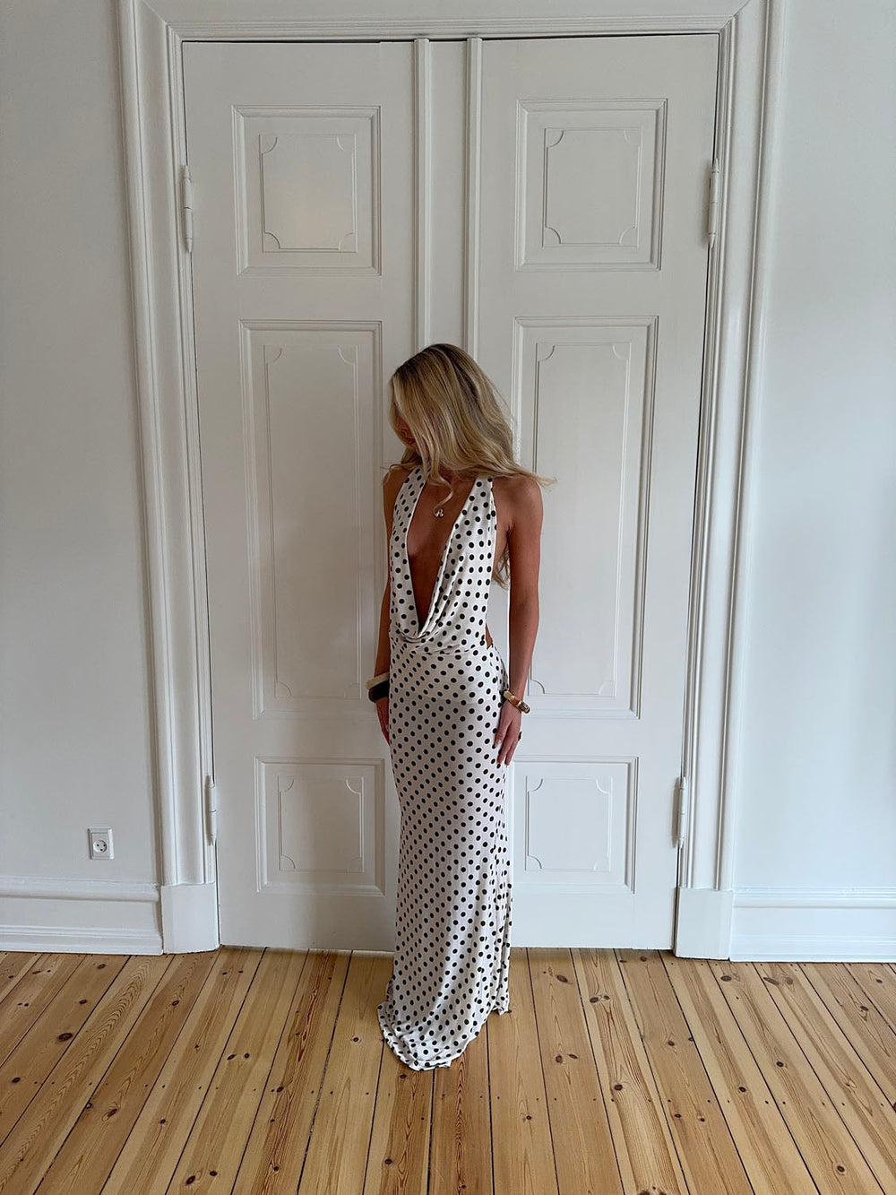 Maltina polka dot maxi dress – White/Dark brown