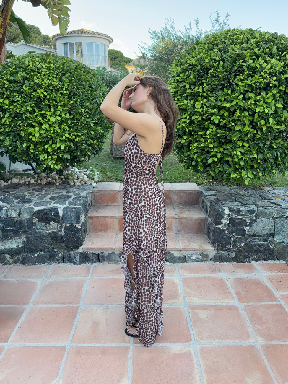 Ganny maxi dress with dots  - Brown/beige