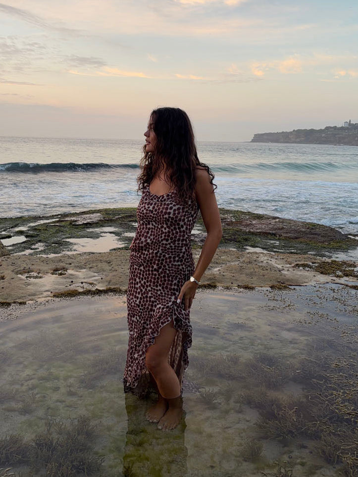 Ganny maxi dress with dots  - Brown/beige