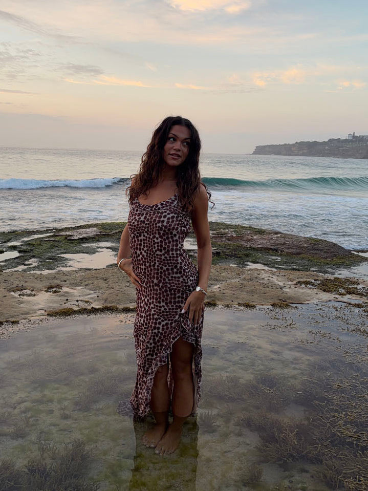 Ganny maxi dress with dots  - Brown/beige