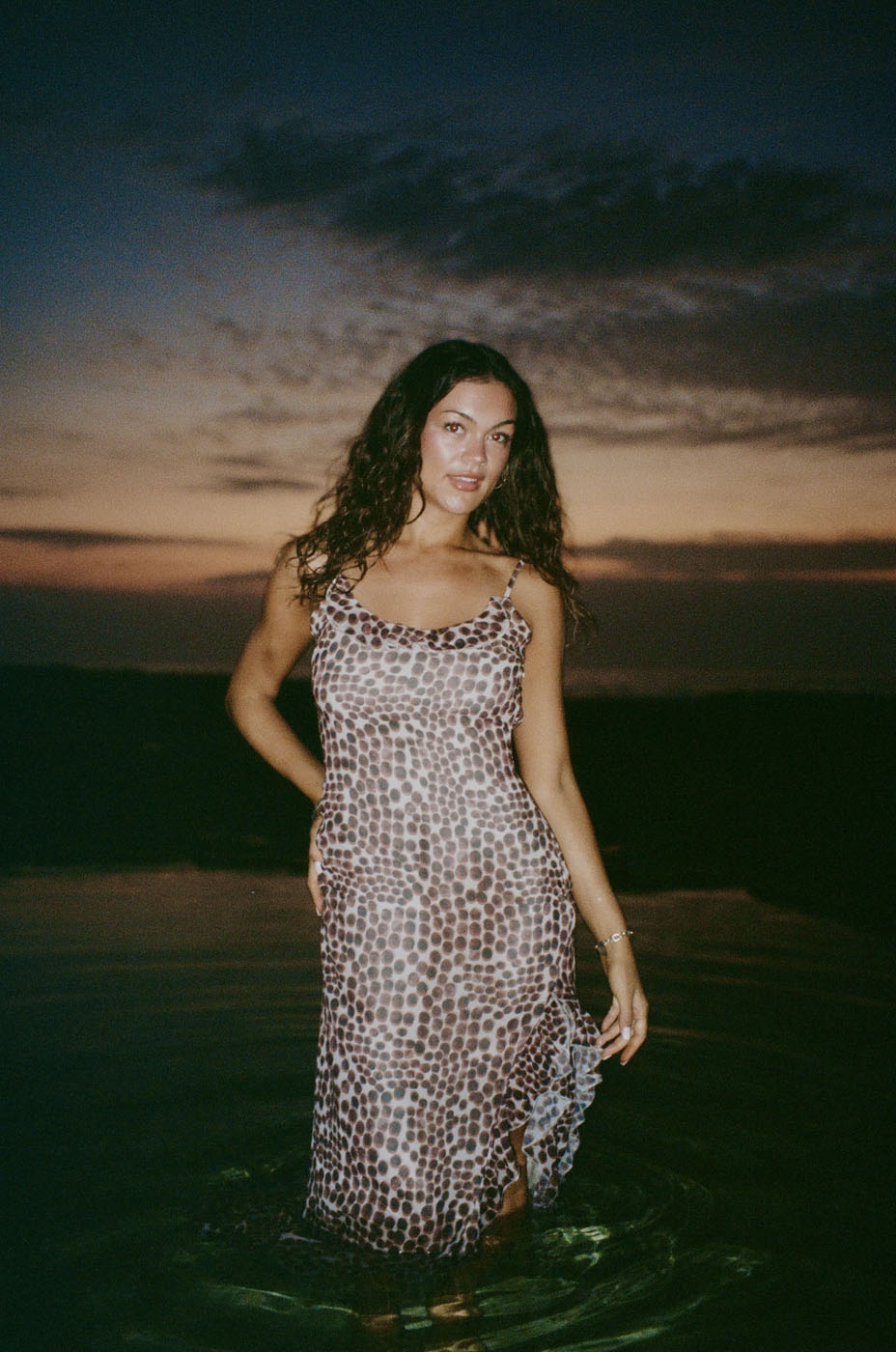 Ganny maxi dress with dots  - Brown/beige