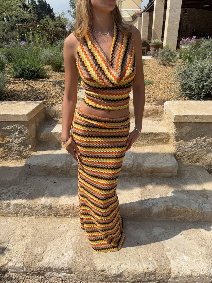 Sumara maxi skirt with pattern - Yellow/brown/orange