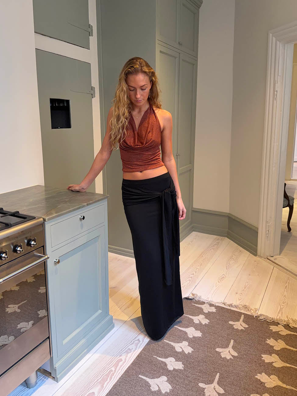 Stella maxi skirt with ties  - Black