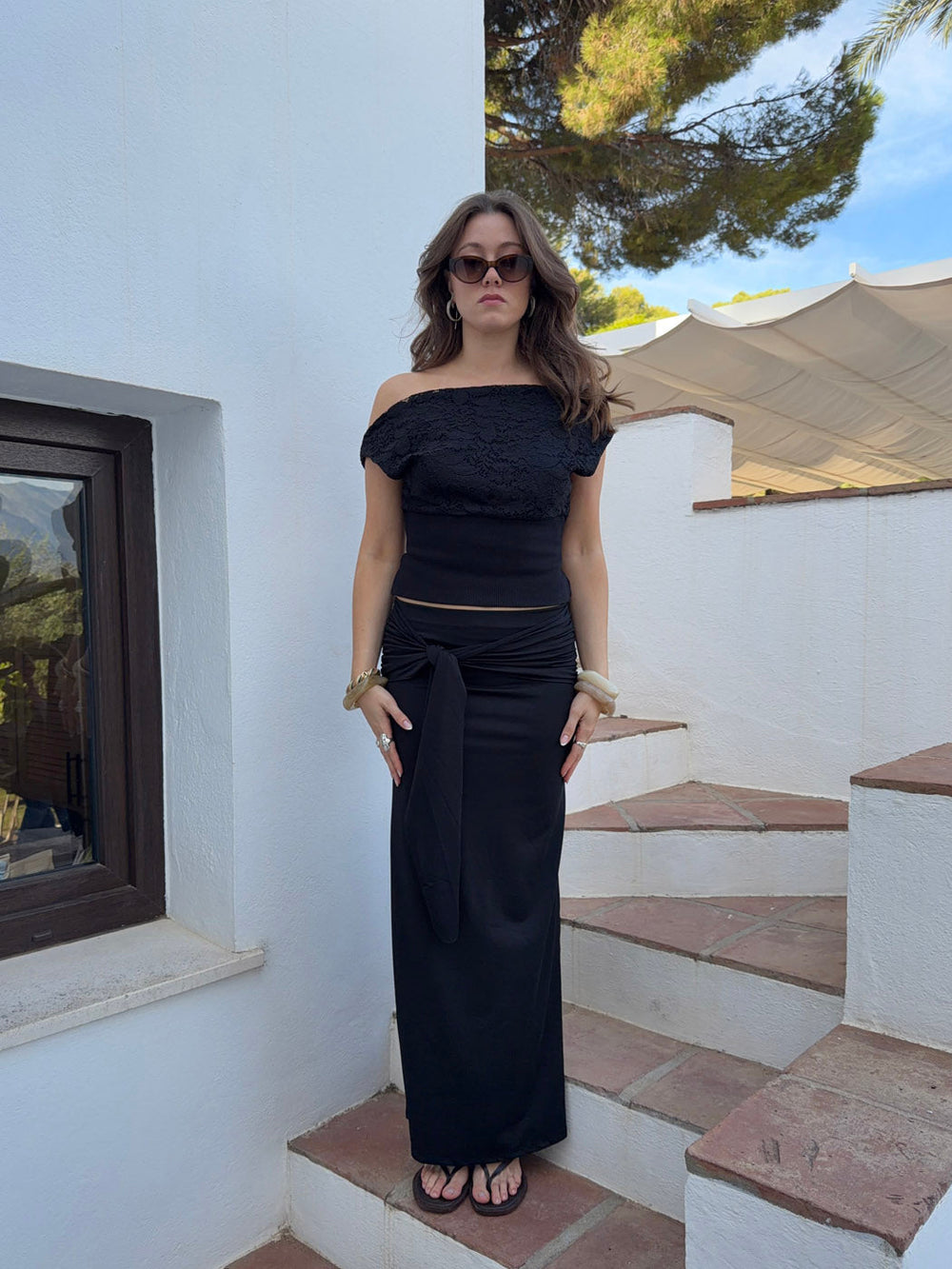 Stella maxi skirt with ties  - Black