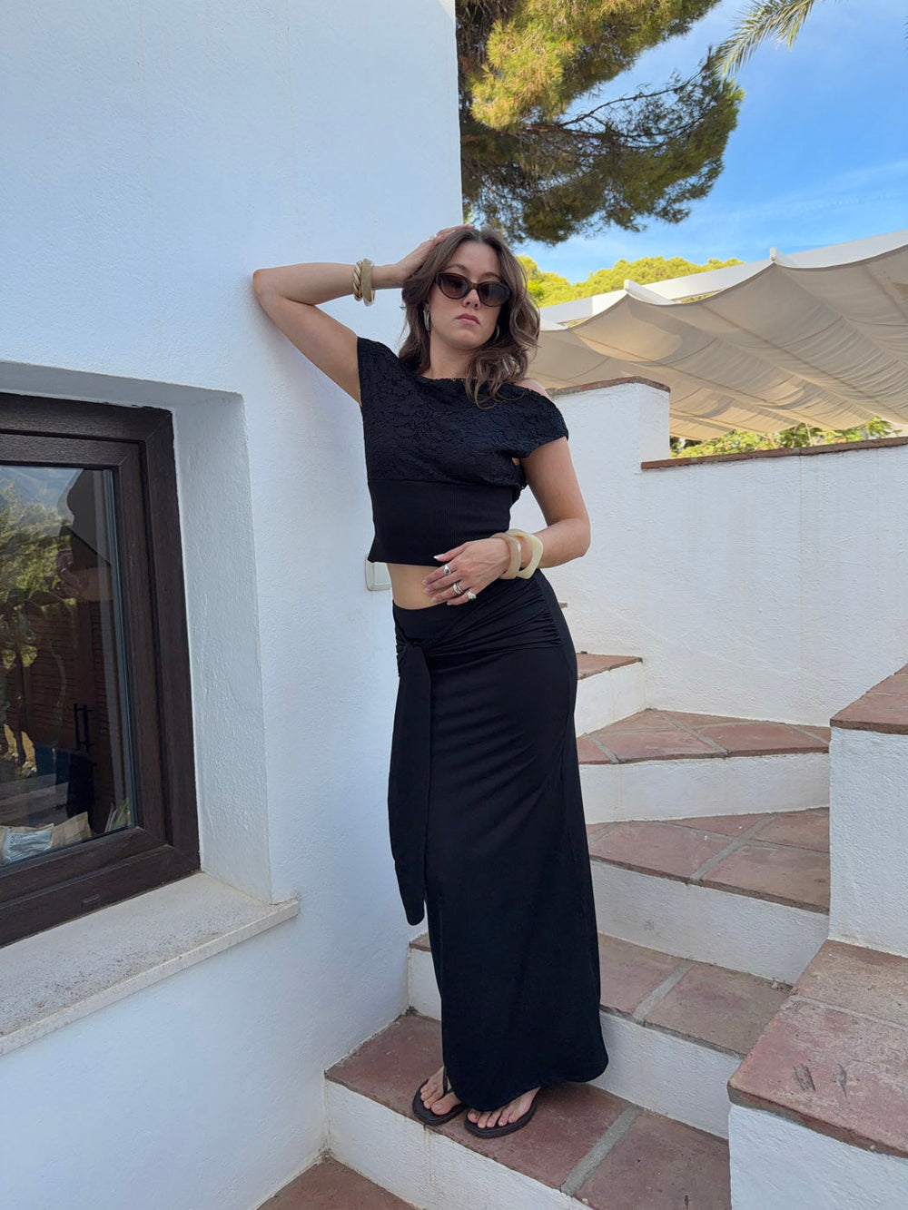 Stella maxi skirt with ties  - Black