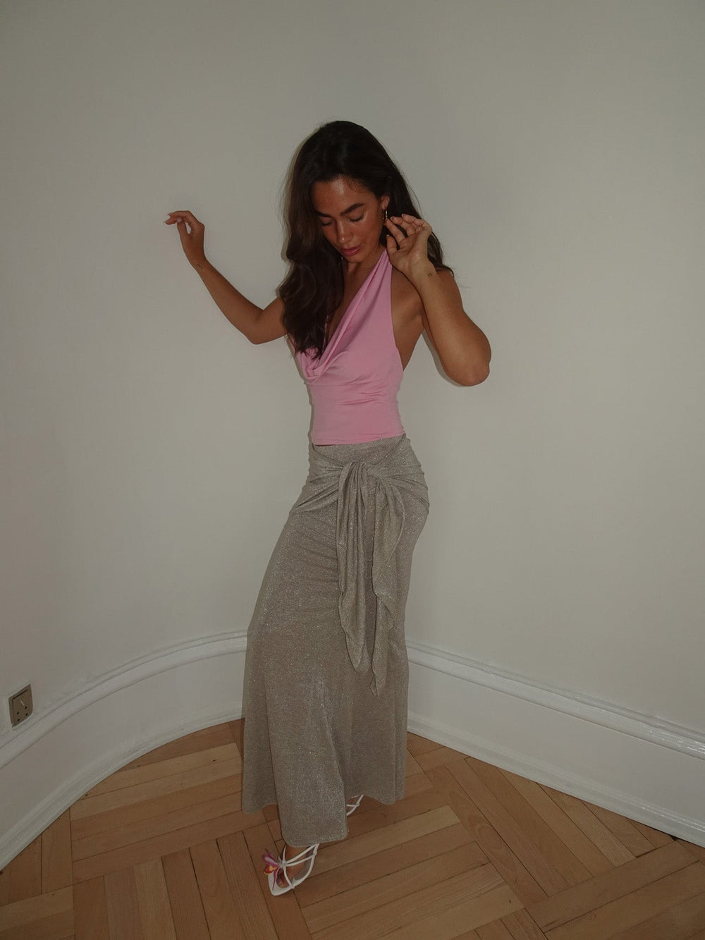 Eanie maxi skirt with glitter - Silver