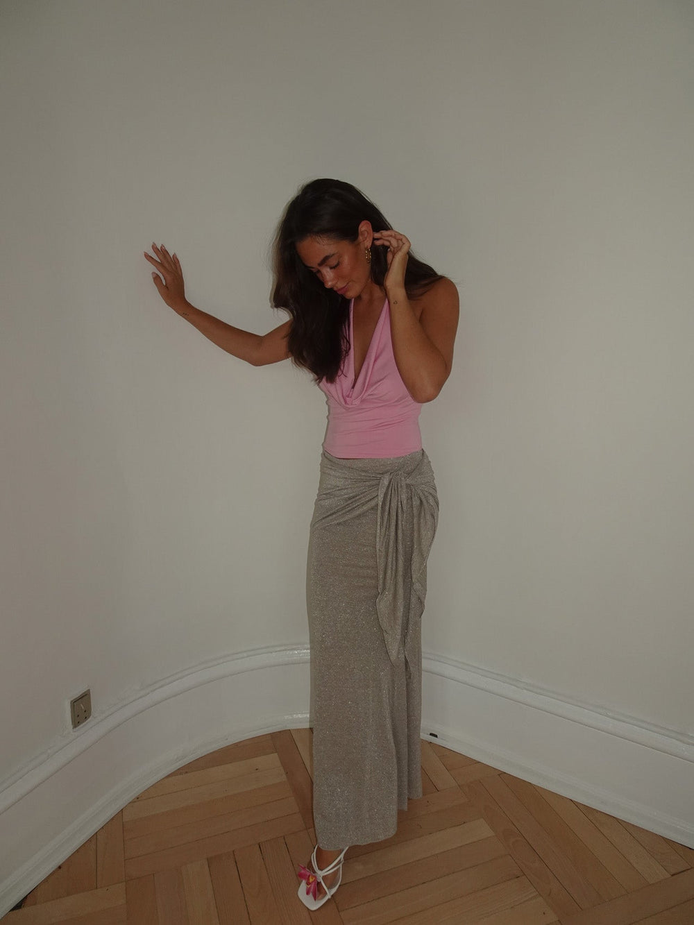 Eanie maxi skirt with glitter - Silver
