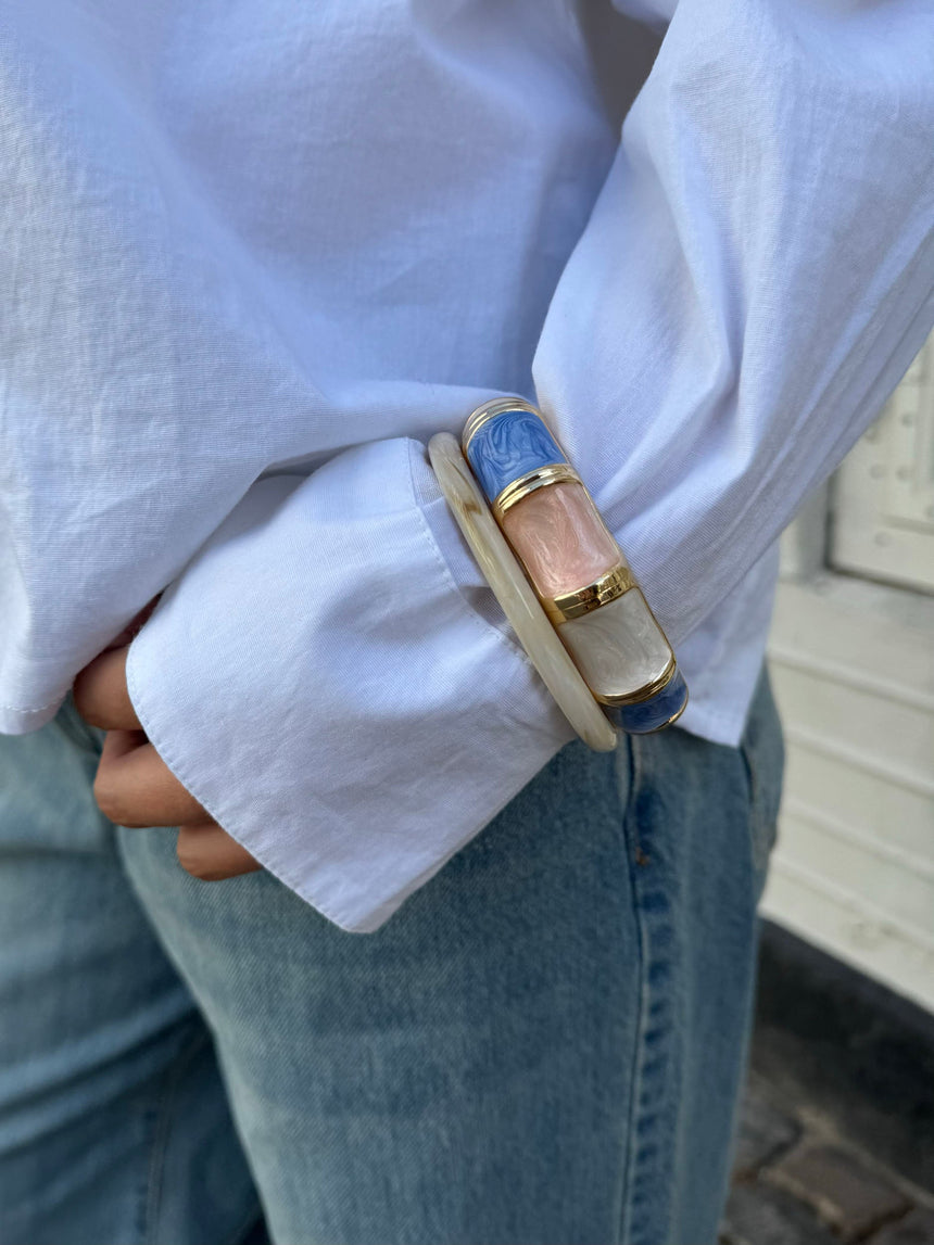 Ebony bracelet with stripes – Blue/pink/white/gold