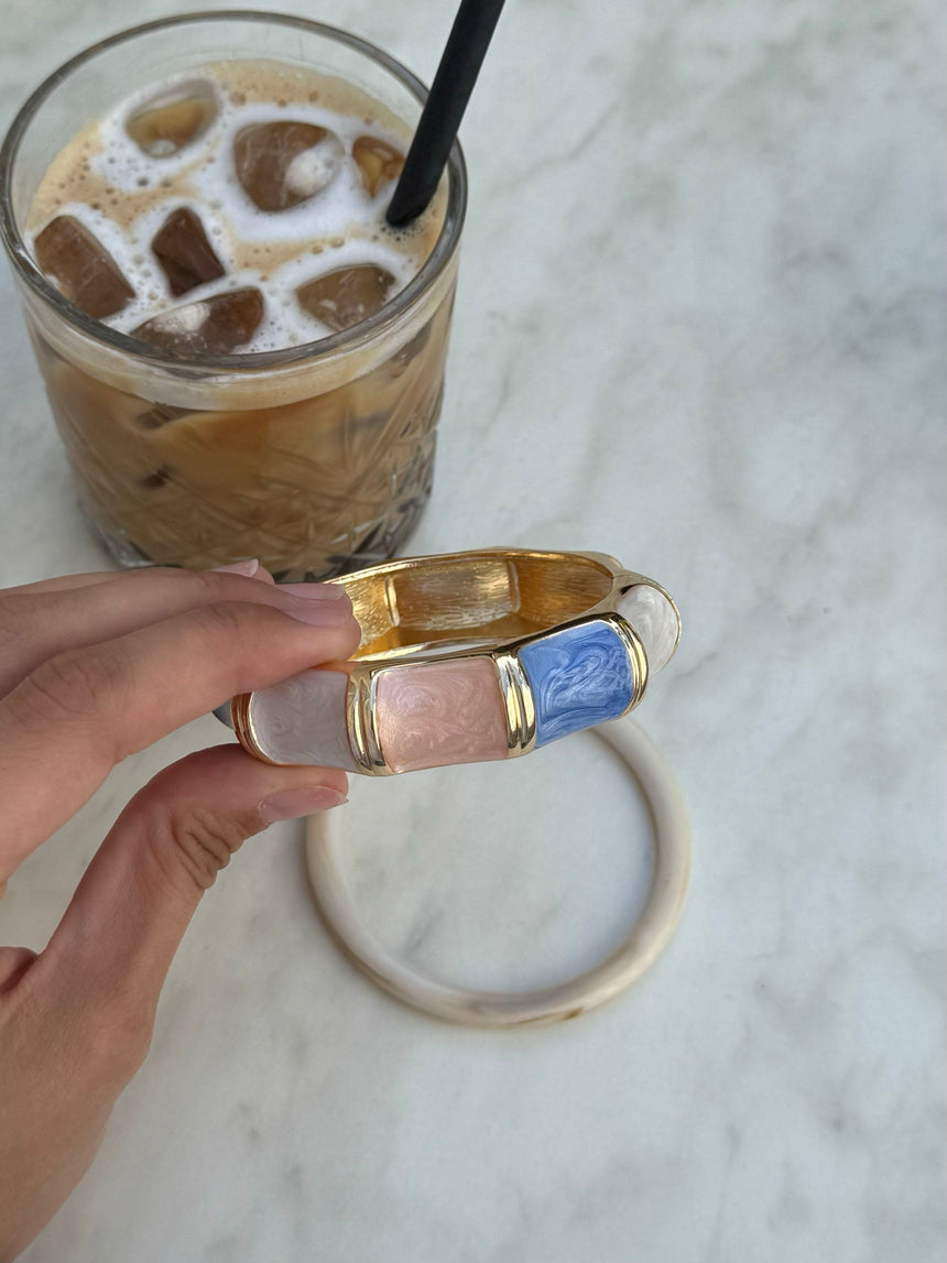 Ebony bracelet with stripes – Blue/pink/white/gold