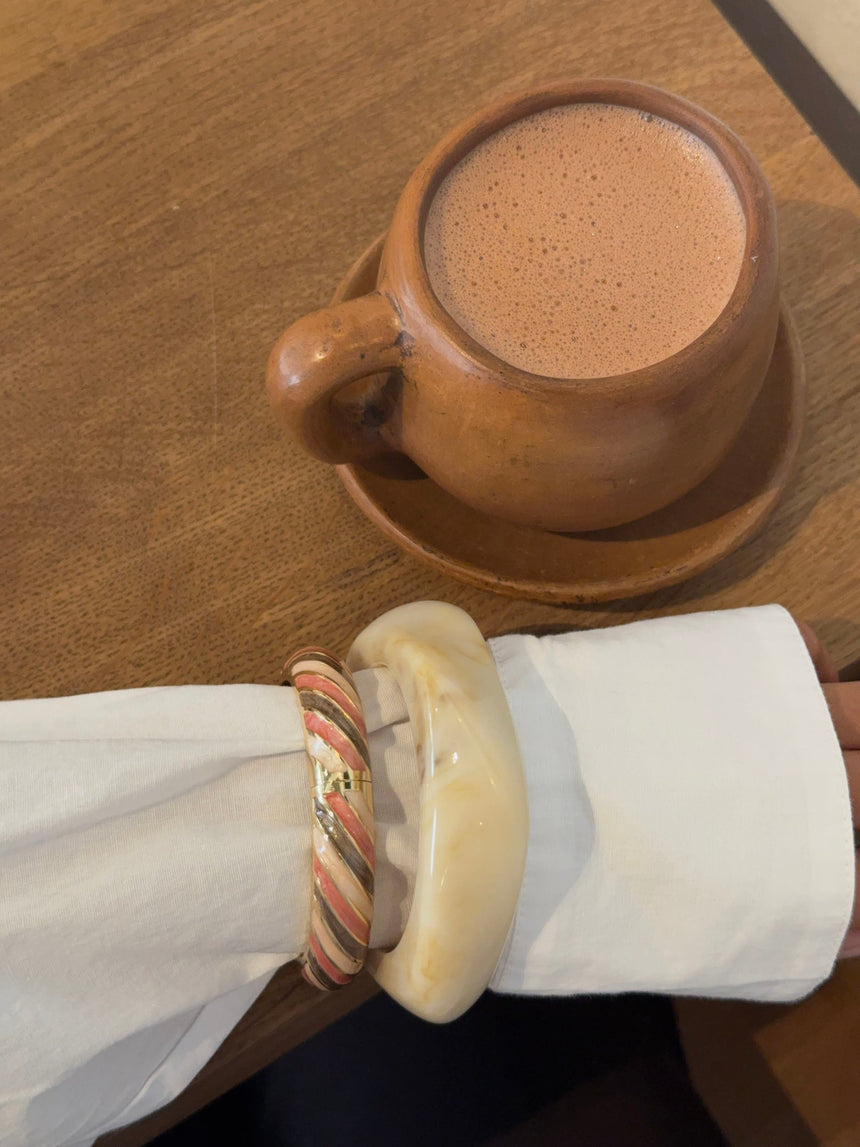 Eivora bracelet with stripes – Pink/brown/gold