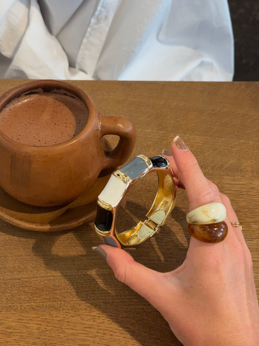 Ebony bracelet with stripes – Black/blue/grey/white/gold