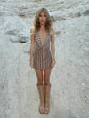 Sabi mesh dress with stripes - Brown/beige