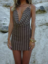 Sabi mesh dress with stripes - Brown/beige
