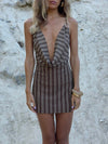 Sabi mesh dress with stripes - Brown/beige