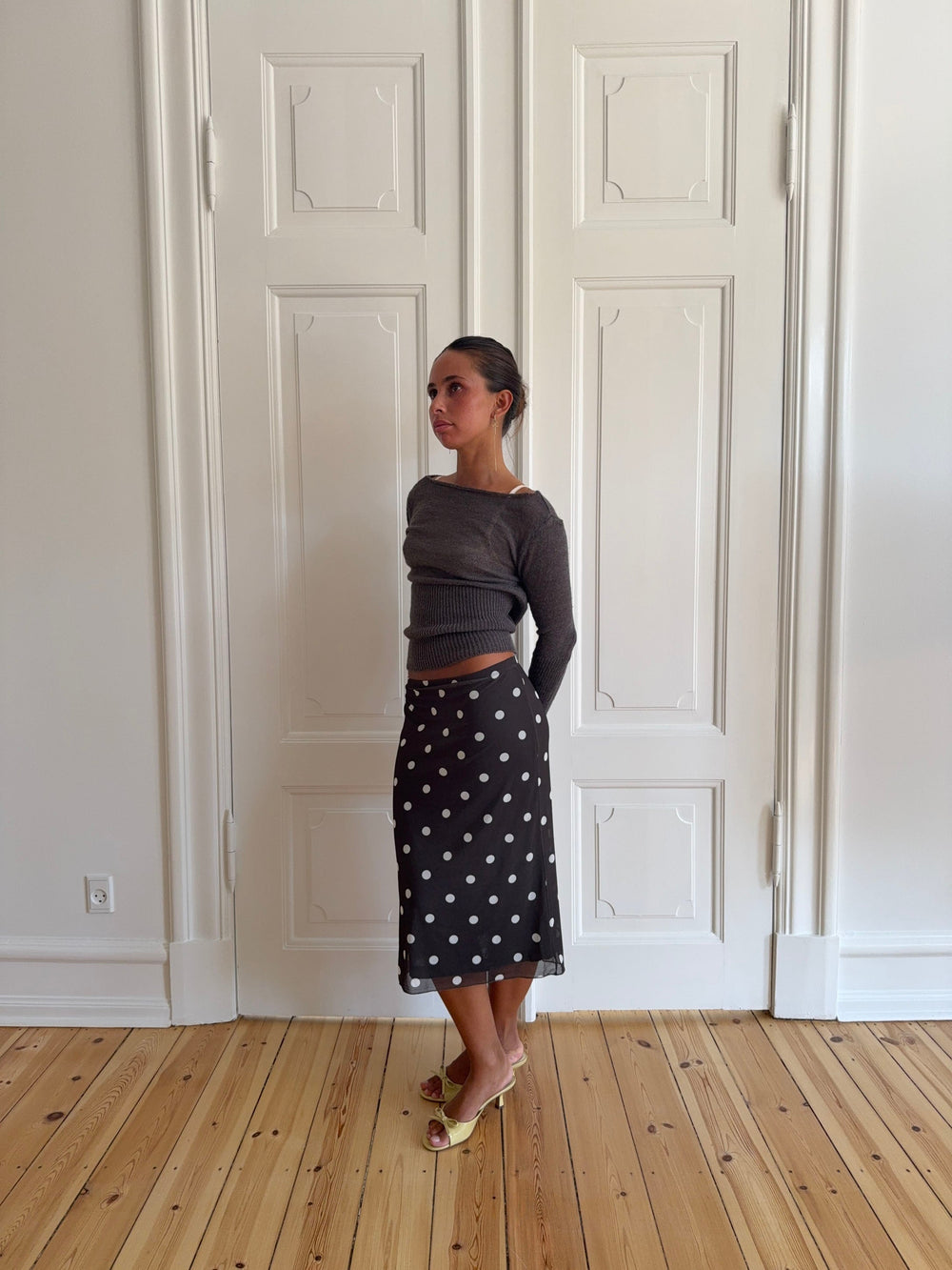 Nielsine mesh skirt with polka dots – Brown/white