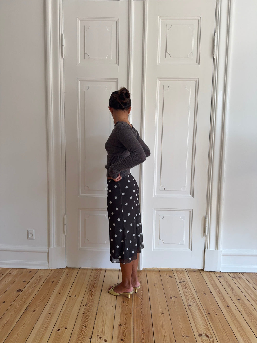 Nielsine mesh skirt with polka dots – Brown/white