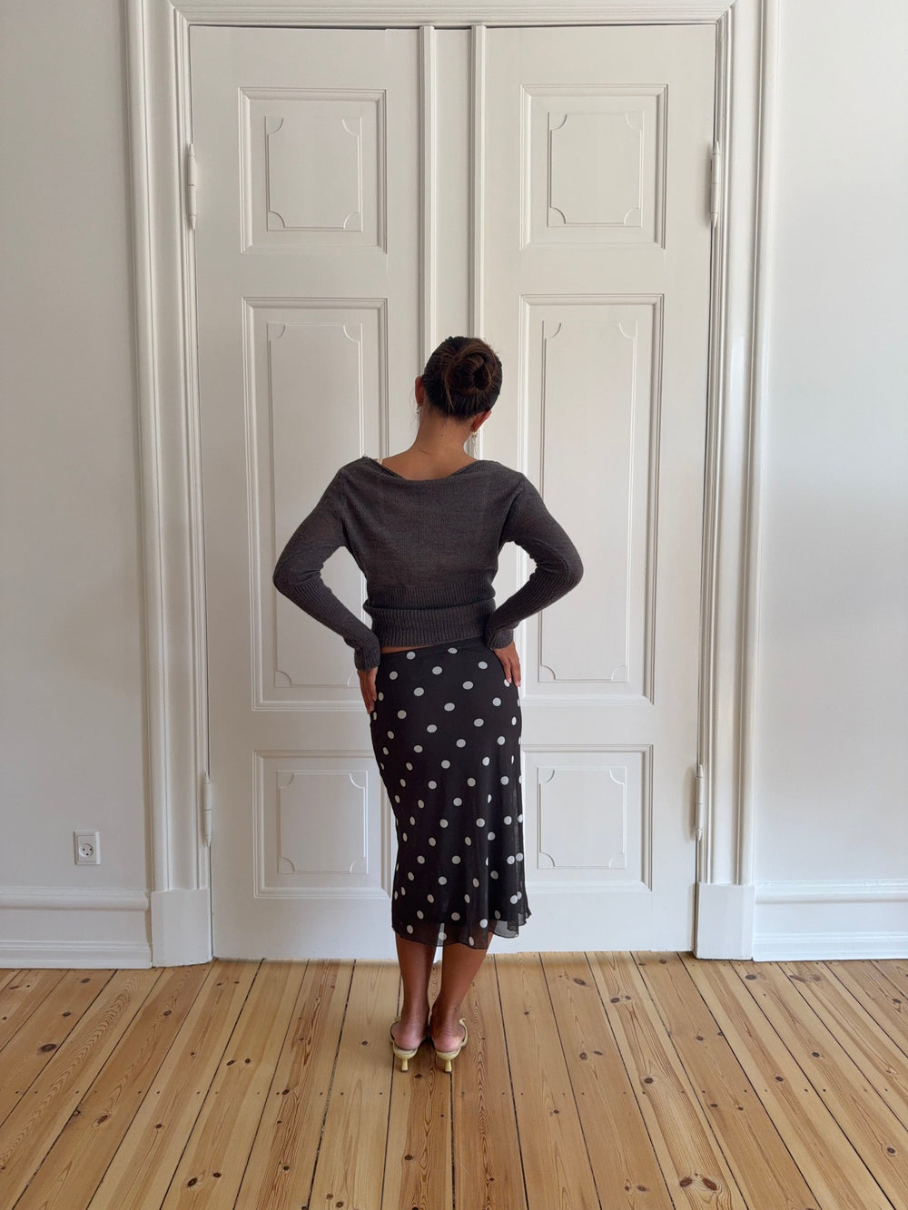 Nielsine mesh skirt with polka dots – Brown/white