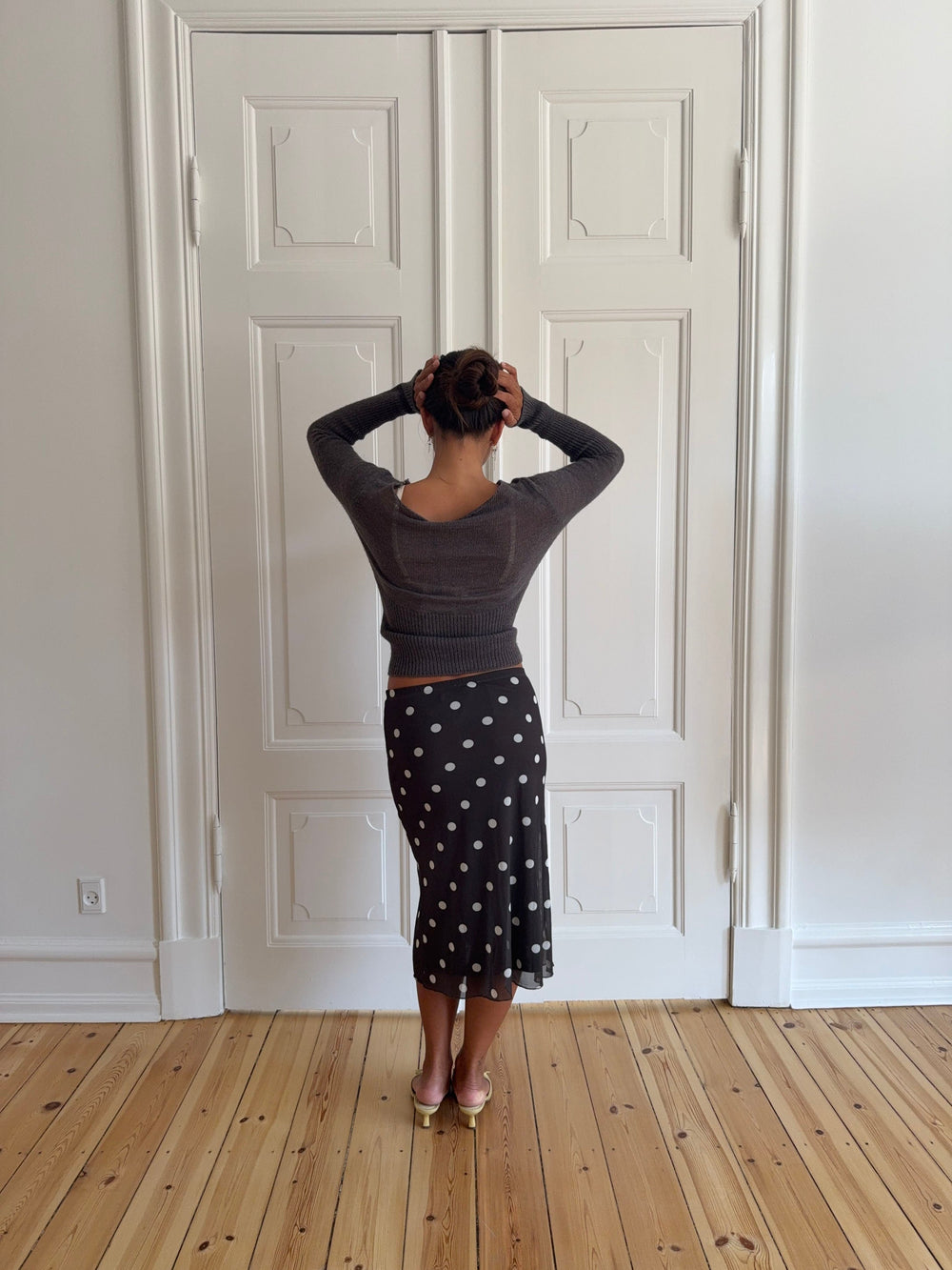 Nielsine mesh skirt with polka dots – Brown/white