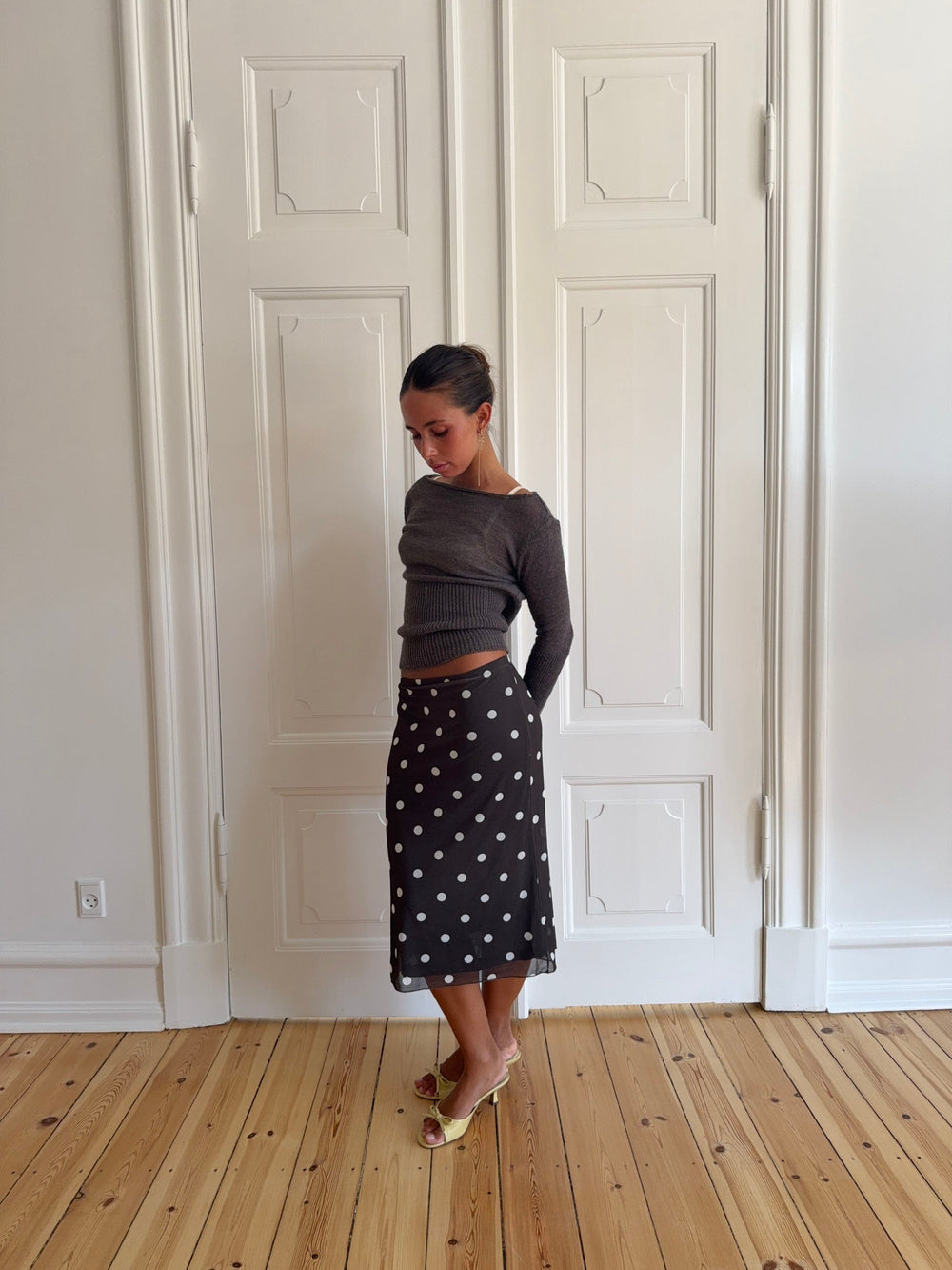 Nielsine mesh skirt with polka dots – Brown/white