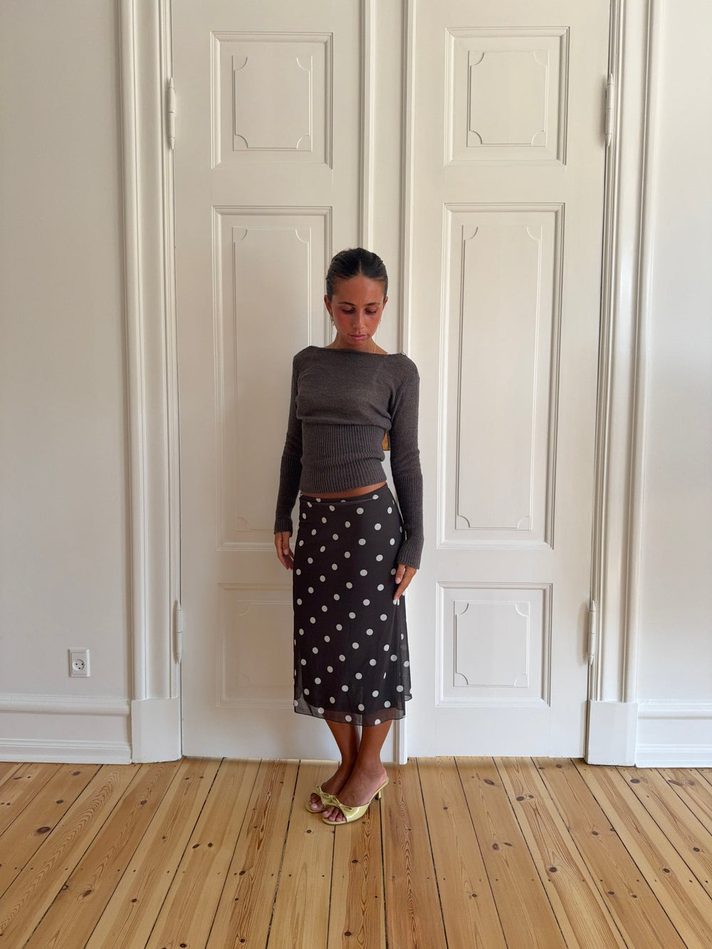 Nielsine mesh skirt with polka dots – Brown/white