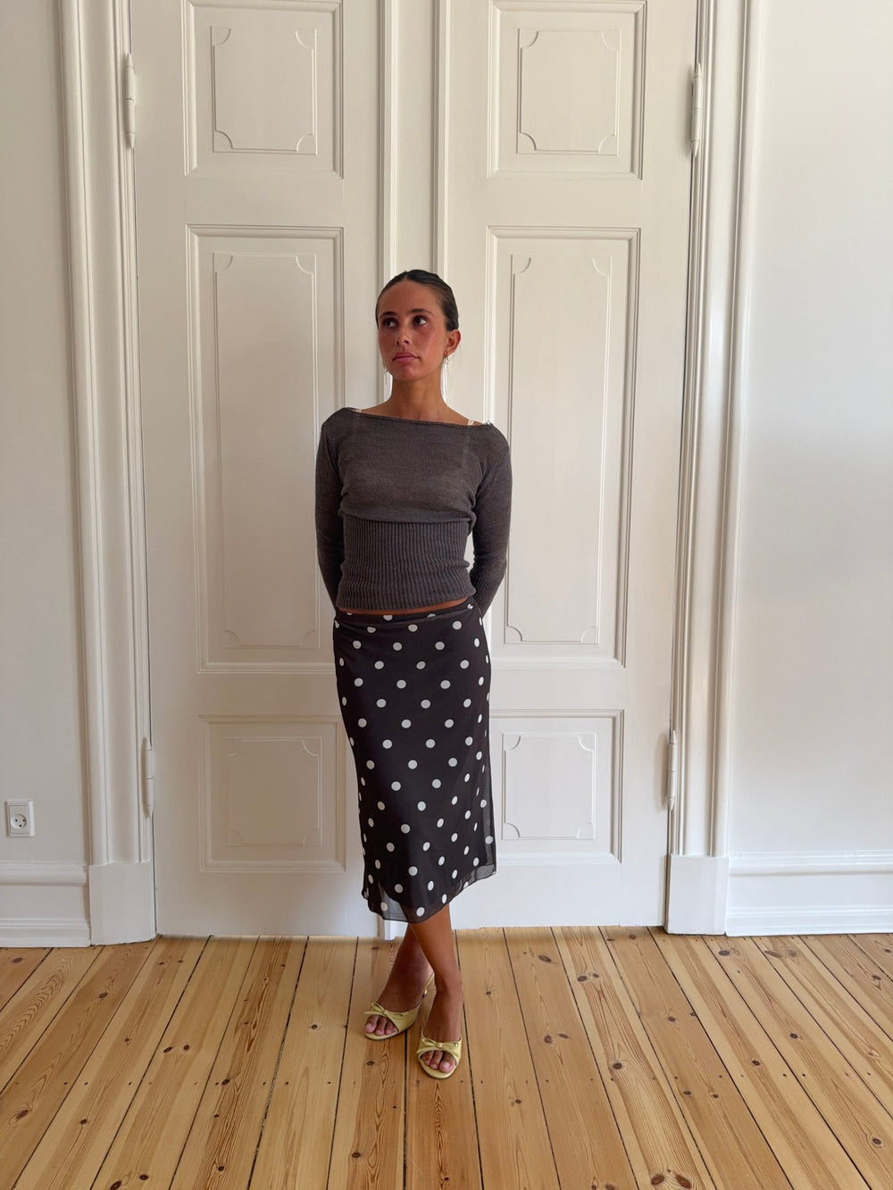 Nielsine mesh skirt with polka dots – Brown/white