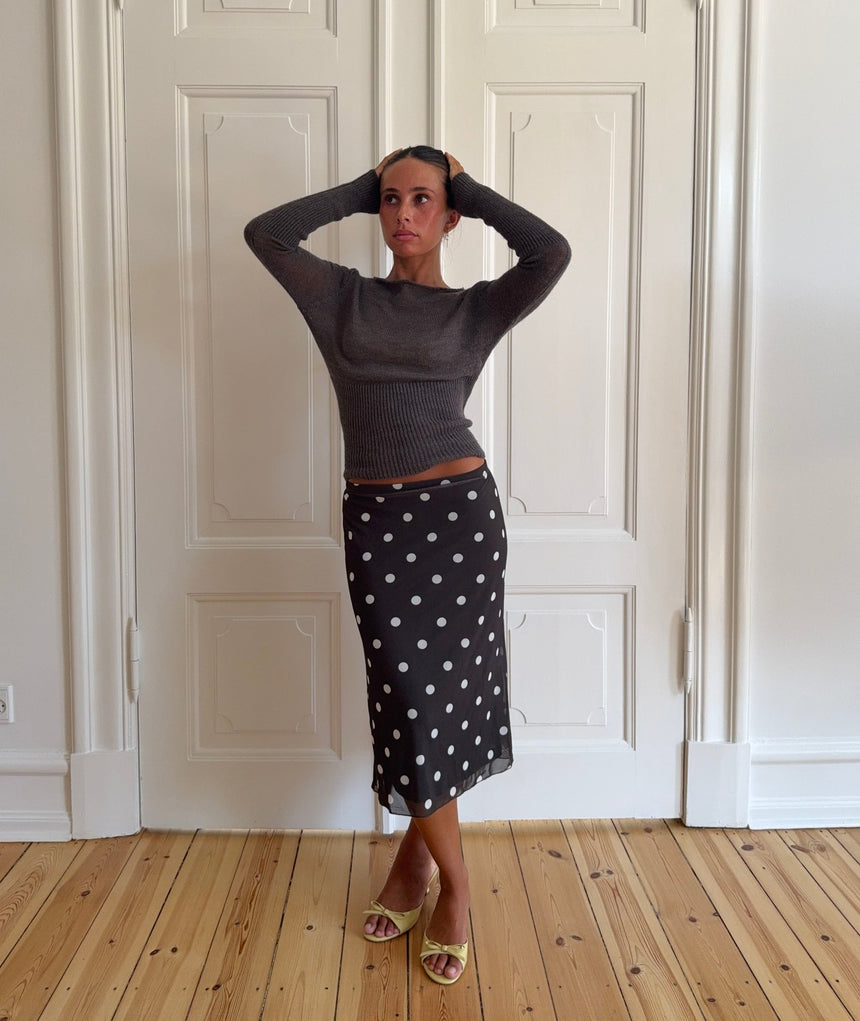 Nielsine mesh skirt with polka dots – Brown/white