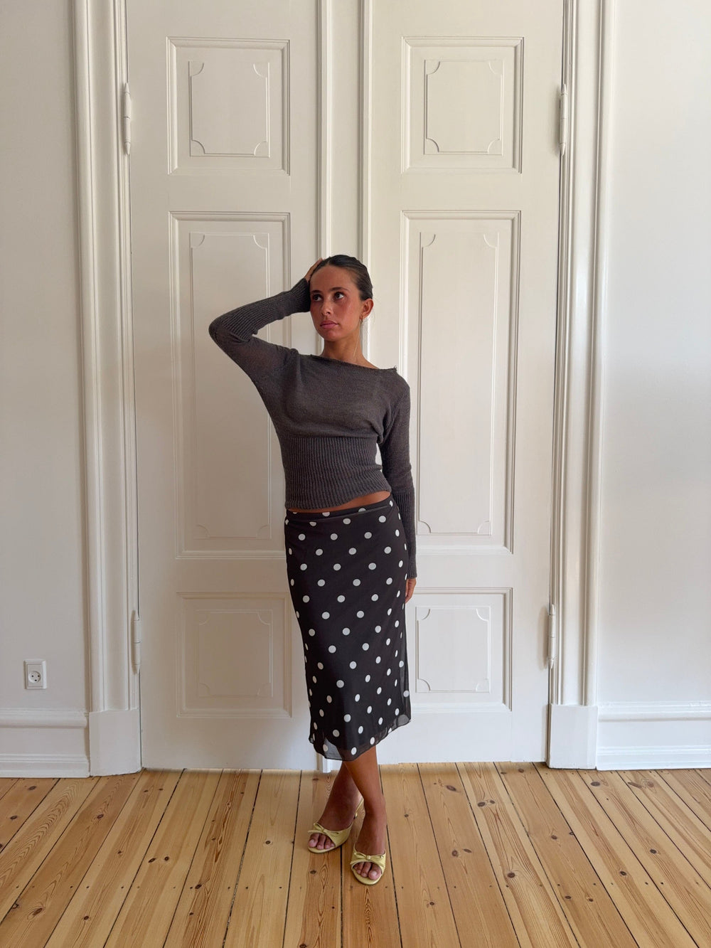 Nielsine mesh skirt with polka dots – Brown/white