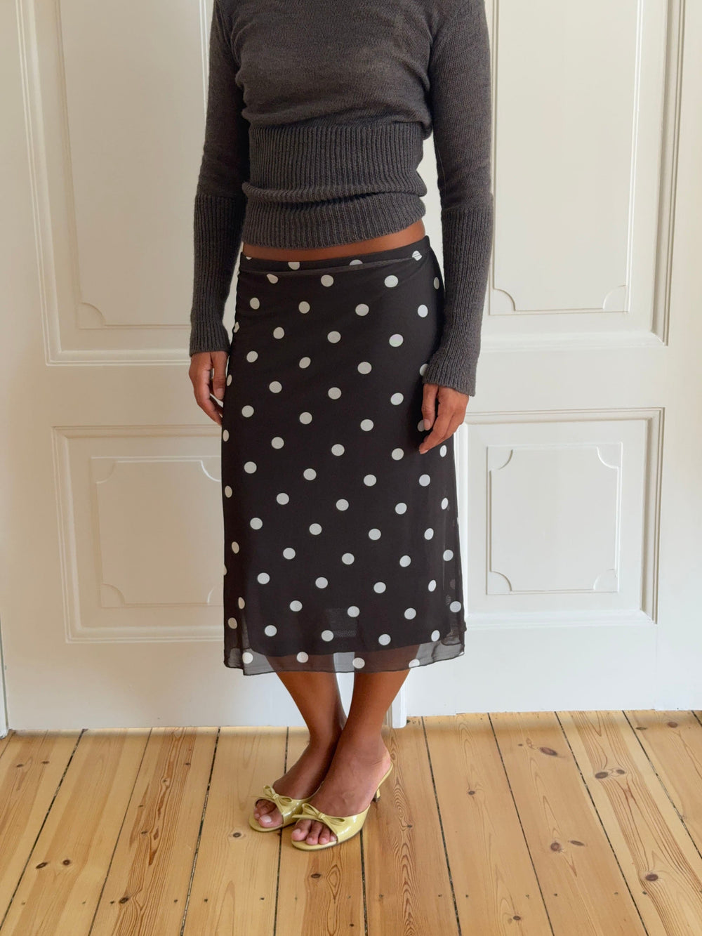 Nielsine mesh skirt with polka dots – Brown/white