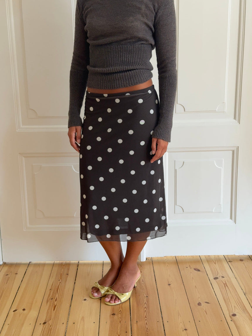 Nielsine mesh skirt with polka dots – Brown/white
