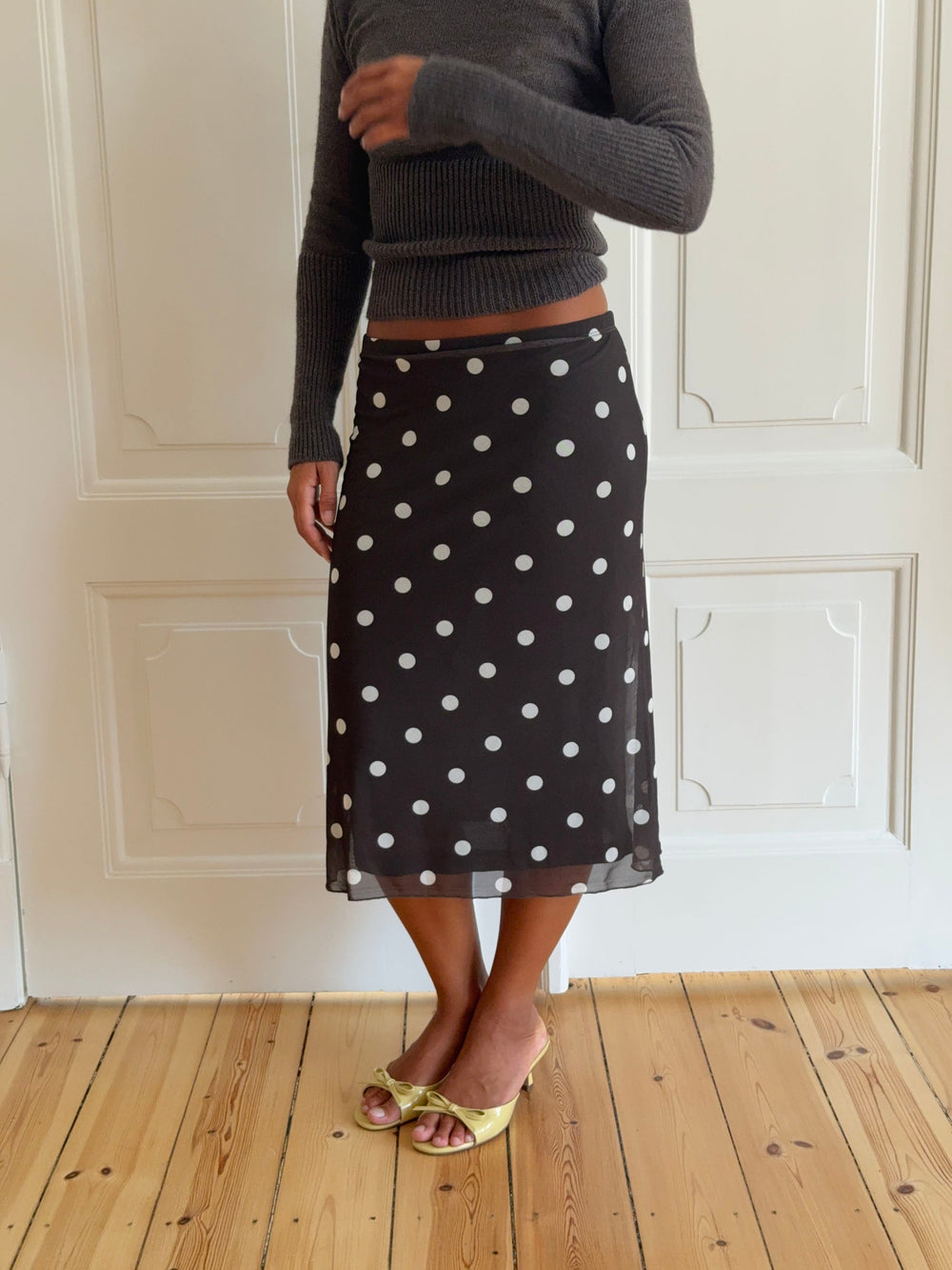 Nielsine mesh skirt with polka dots – Brown/white