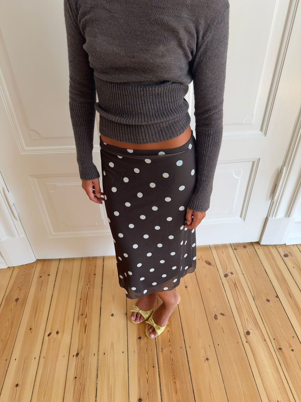 Nielsine mesh skirt with polka dots – Brown/white