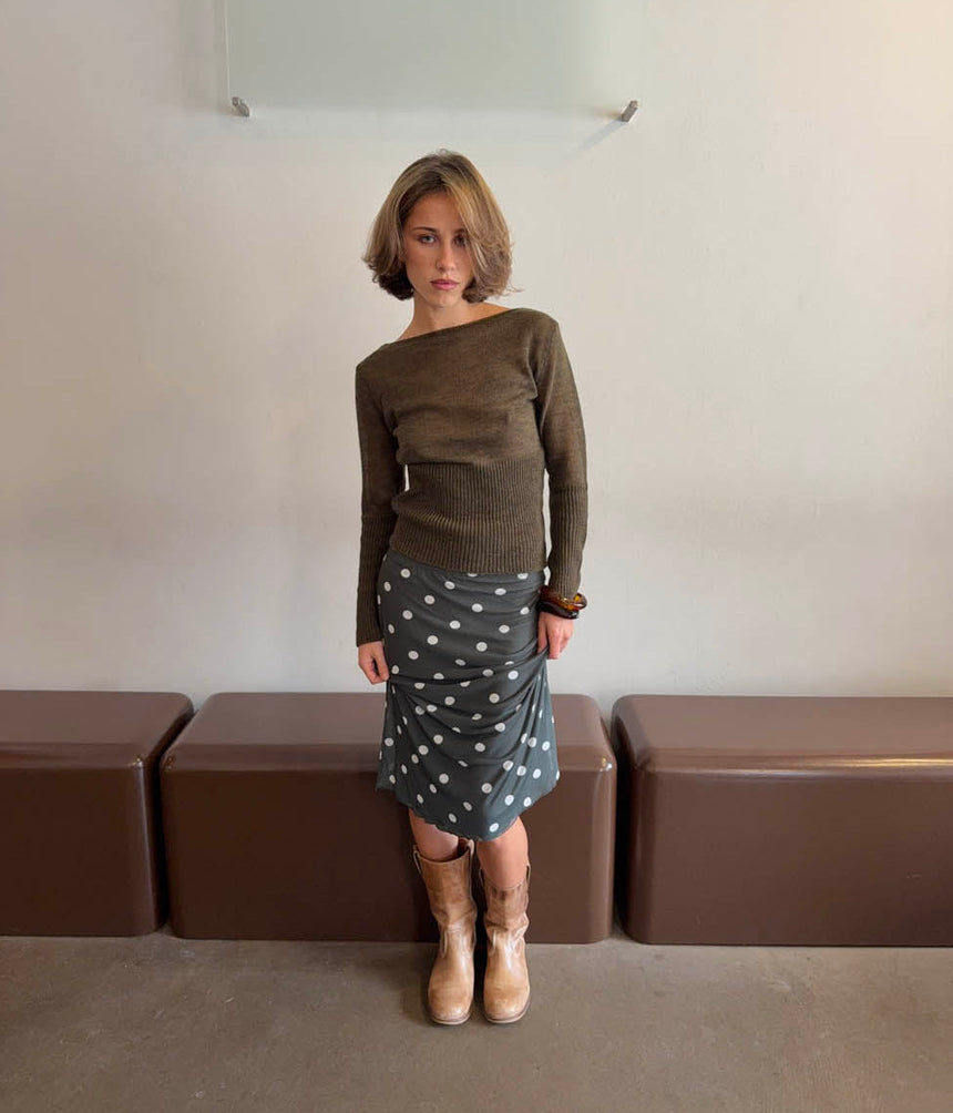 Nielsine mesh skirt with polka dots - Khaki/white