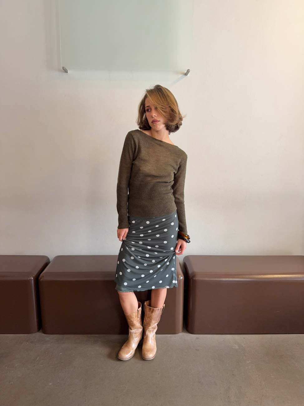 Nielsine mesh skirt with polka dots - Khaki/white