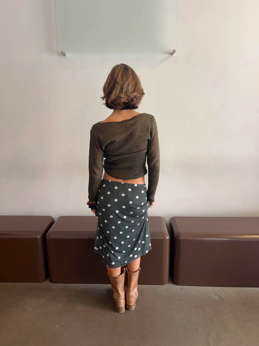 Nielsine mesh skirt with polka dots - Khaki/white