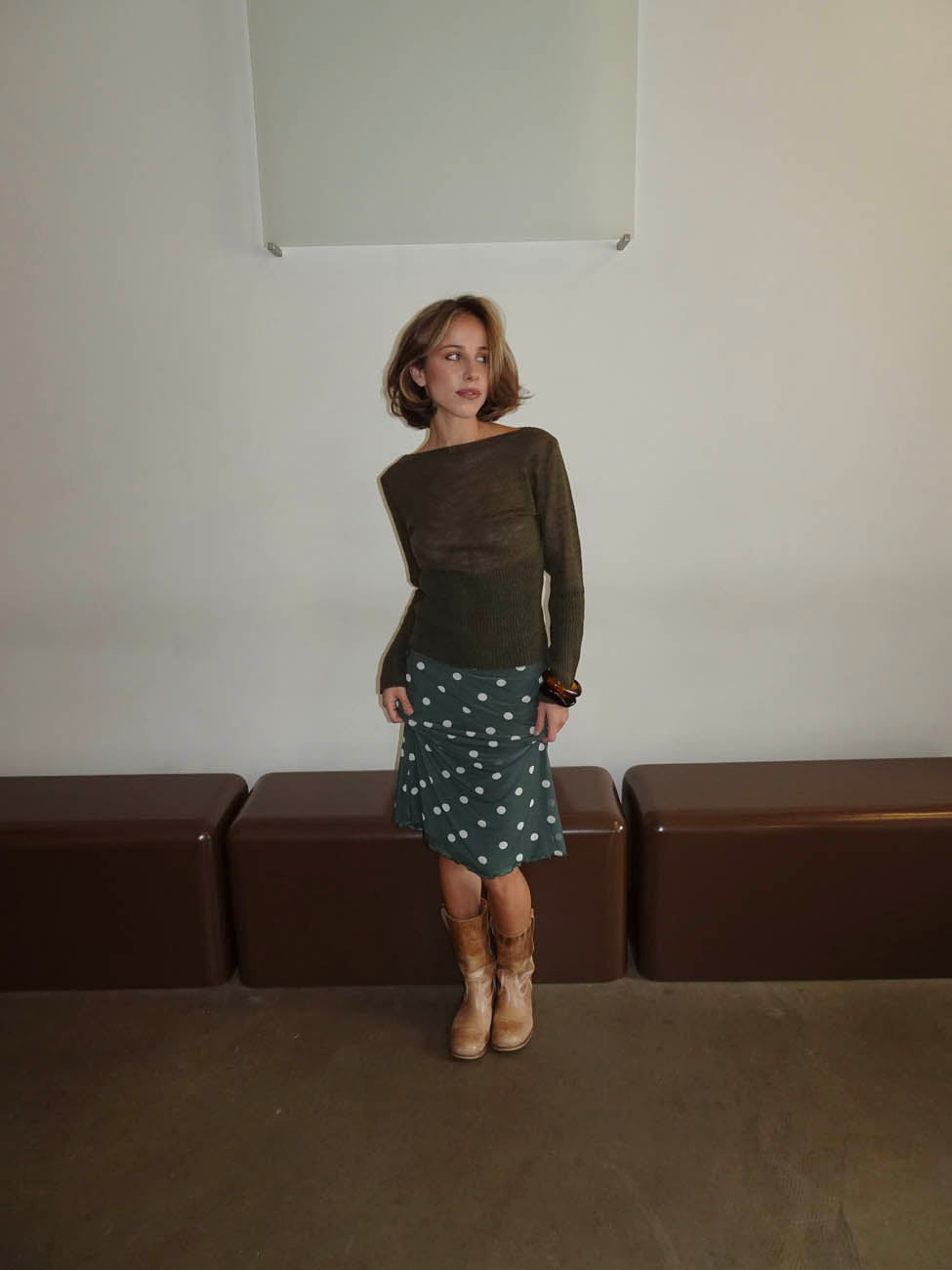 Nielsine mesh skirt with polka dots - Khaki/white