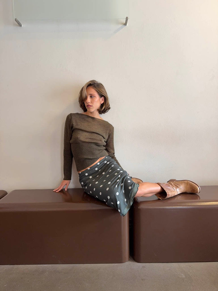 Nielsine mesh skirt with polka dots - Khaki/white