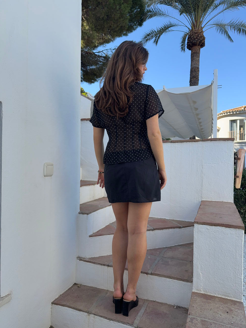 Silivia mesh t-shirt with polka dots – Black/white