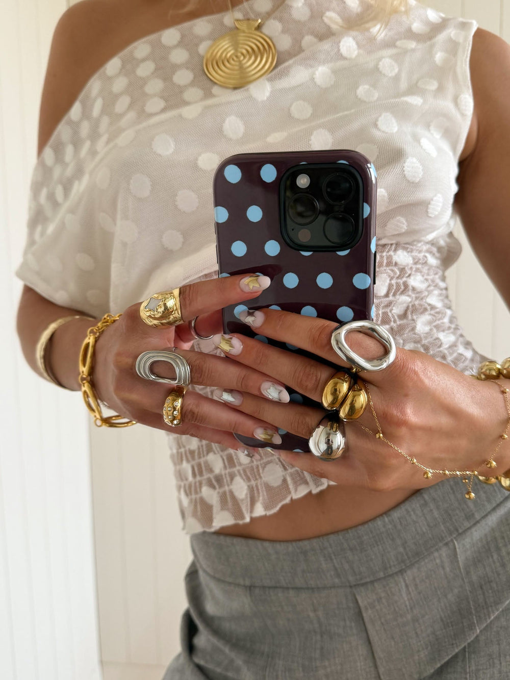 Scandivv mesh top with polka dots – White