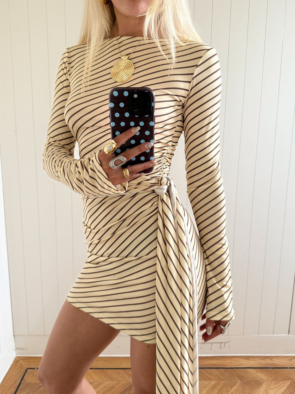 Scandivv dress with stripes – Yellow/brown