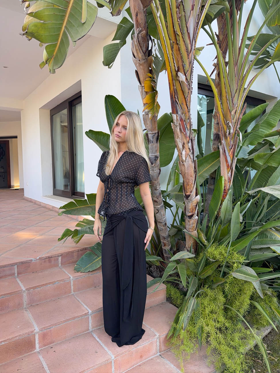 Silivia mesh t-shirt with polka dots – Black/white