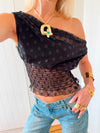 Scandivv mesh top with polka dots - Black
