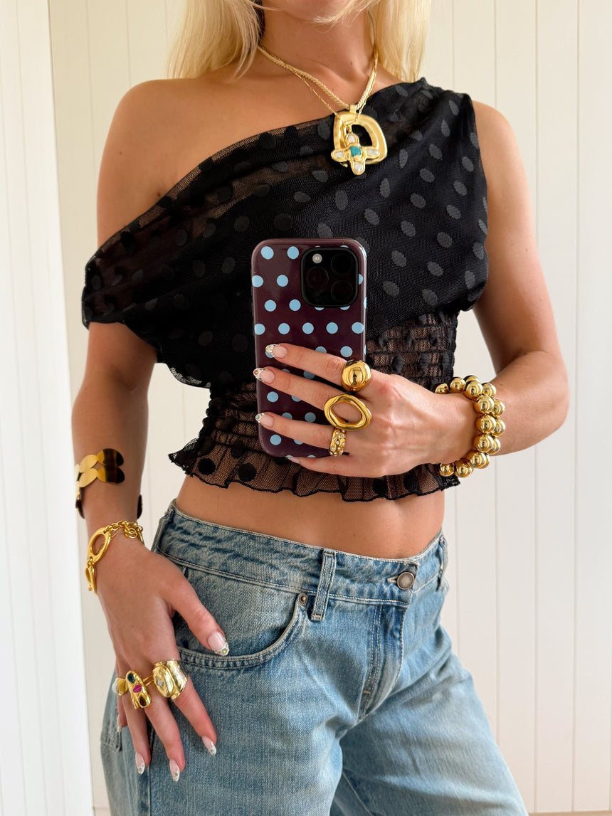 Scandivv mesh top with polka dots - Black