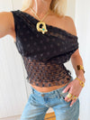 Scandivv mesh top with polka dots - Black