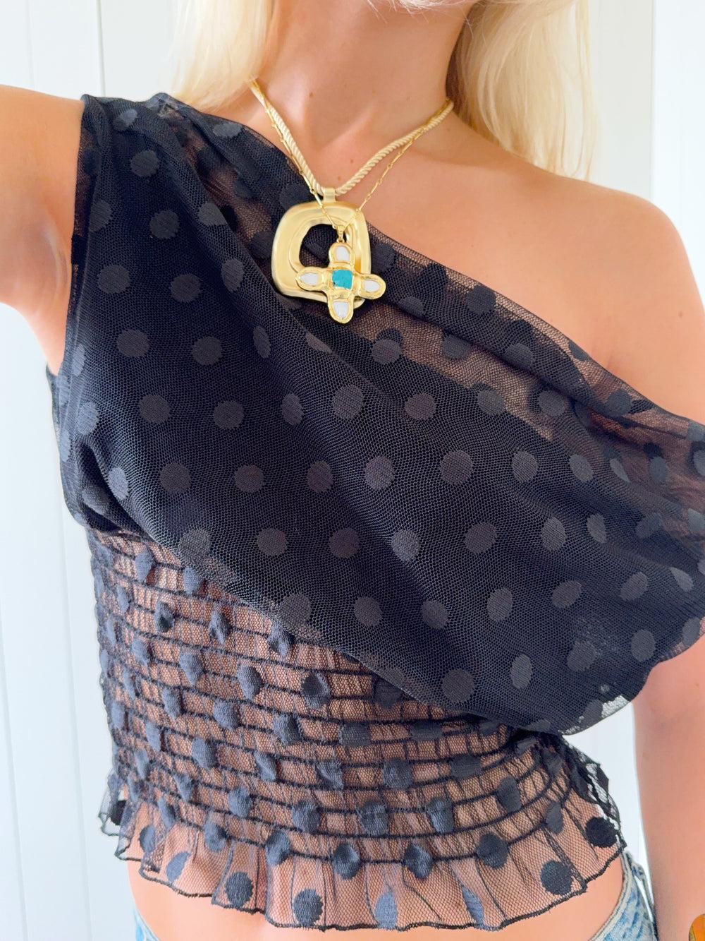 Scandivv mesh top with polka dots - Black