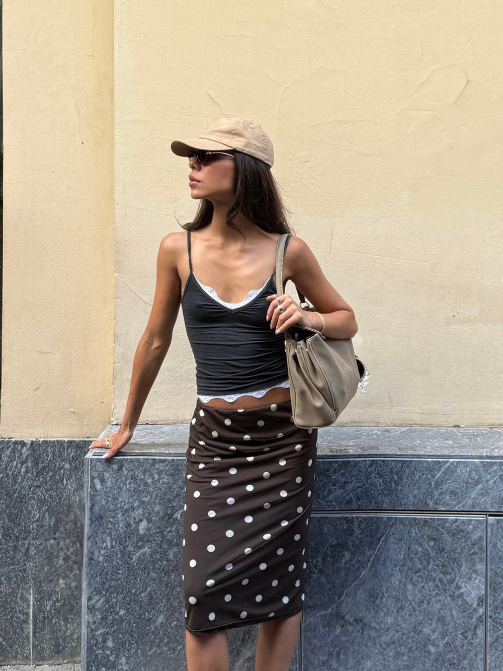 Nielsine mesh skirt with polka dots – Brown/white