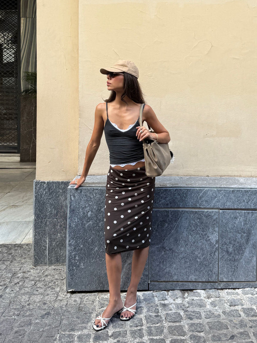 Nielsine mesh skirt with polka dots – Brown/white